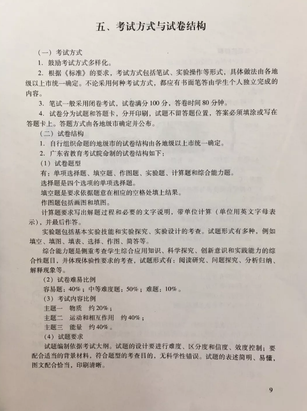 广东省学考物理范围详解